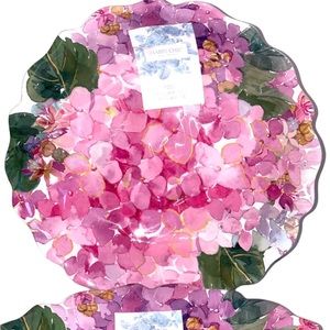 SET OF 4 Shabby Chic PINK HYDRANGEA FLORAL MELAMINE SALAD PLATES SET 8.5 New